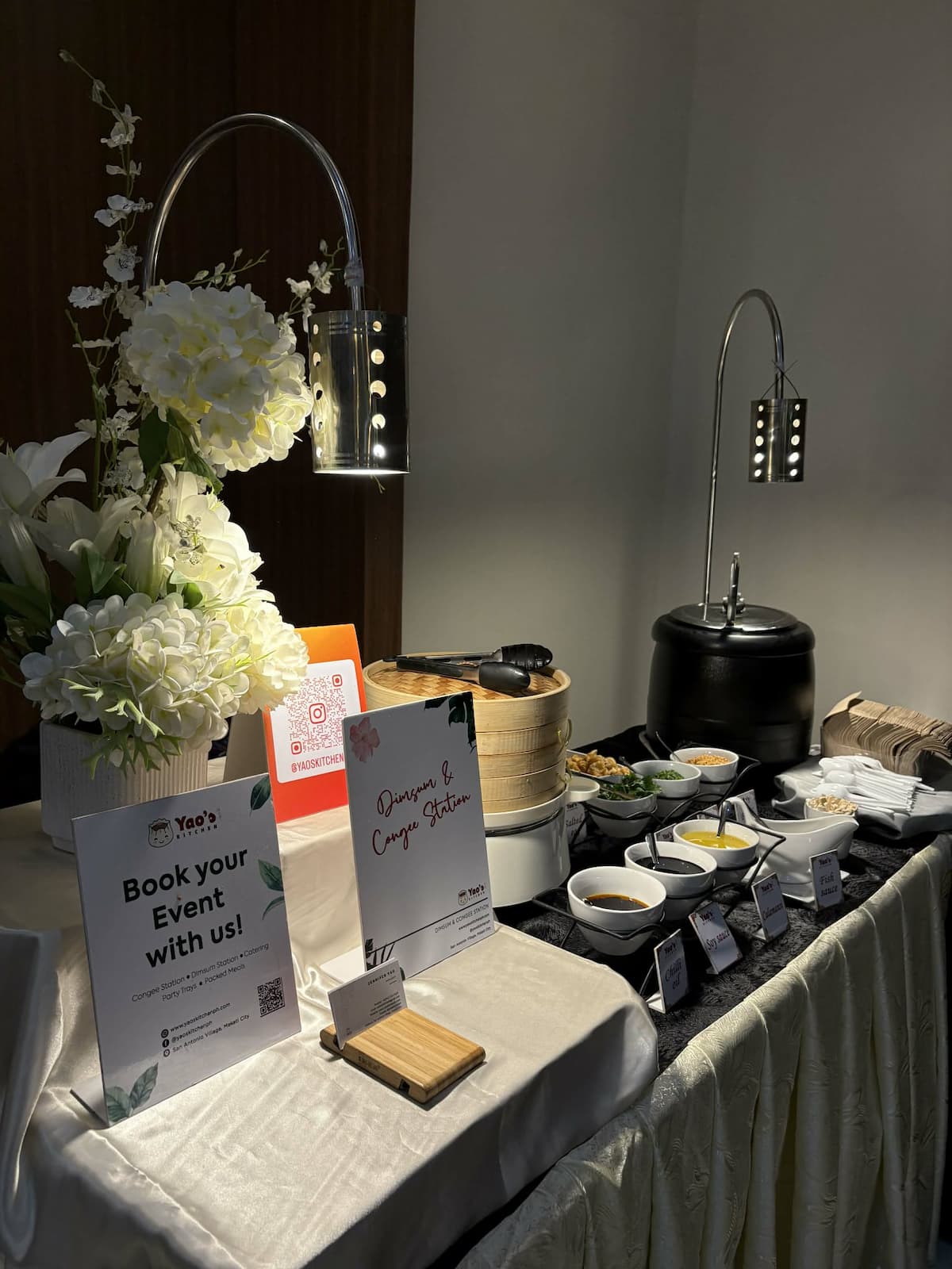 Elegant station setup with white flowers